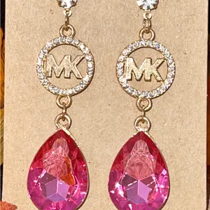 MK Gold and Pink Teardrop Earrings thumbnail 2