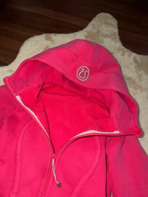 Rare Lululemon Scuba Hoodie Bon Bon logo $138 casual activewear workout zip fall thumbnail 8