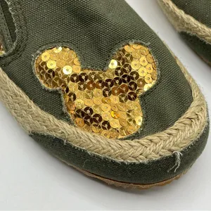 Mickey Mouse Sz 7 Slip On Shoes Green Gold Sequins Espadrille Soles thumbnail 4