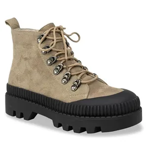 Chase‎ + Chloe | Chelsey Lace-Up Faux Suede Ankle Boot in Tan/Black thumbnail 1