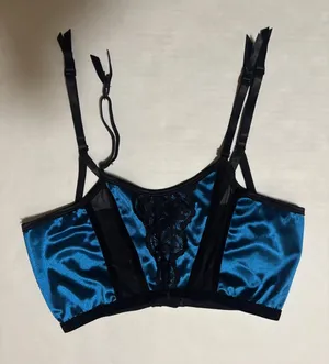 Blue Satin Garter Belt with Black Lace Trim S Coquette Girl Pinup Feminine Rave thumbnail 1