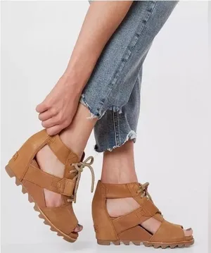 Sorel Women Joanie Ankle Leather Lace Up Open Toe Wedge Sandals shoes sz 6.5 thumbnail 1