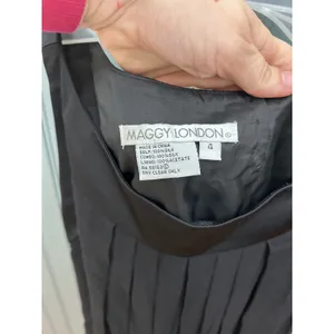 Maggy London Black 100% Silk Pleated Chiffon Cocktail Dress Sleeveless Size 4‎ thumbnail 2