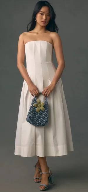 Anthropologie Mare Mare strapless seamed a line midi dress in white thumbnail 1