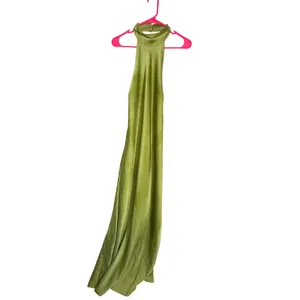NWT Olive Green Satin Halter Neck‎ Backless Maxi Dress Formal Wedding - XL thumbnail 3