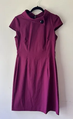 LONDON TIMES Dress Knit Cap Sleeves Collared Maroon Stretch Zipper Sz 8 thumbnail 1