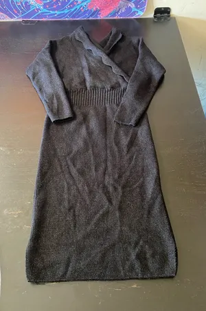 Black Long Sleeve Knit Wrap-Style Dress thumbnail 1