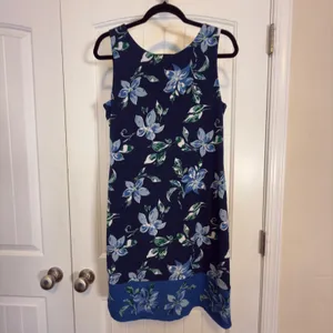 Magnolia Grace Womens M Navy Blue Floral Sleeveless V-Neck Shift Dress WGK70307 thumbnail 3
