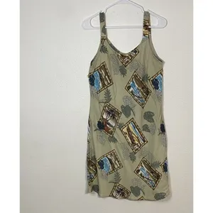 Hilo Hattie Hawaiian Dobby Rayon Sundress Beige Blue Green Size L thumbnail 15