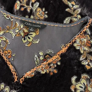 JOHN MARK Floral Velvet Burnout Animal Bell Sleeve Blouse Top Tie Waist Large thumbnail 8
