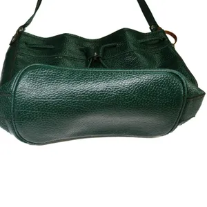 1980s Vintage Dooney & Bourke Forrest Green Leather Drawstring Crossbody Bag thumbnail 5