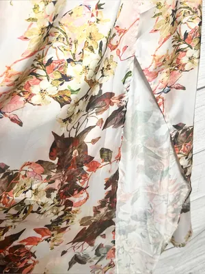 L'ATISTE Cream Floral Satin Halter Maxi Dress with Slit Size Large thumbnail 3