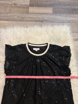 THML sequin flutter sleeve top blouse fully lined black M Size M thumbnail 6