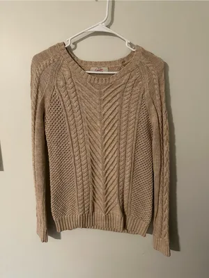 Land’s End cable knit sweater oatmeal thumbnail 6