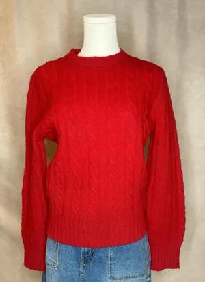 Hunter Vtg Hunters Run Red Wool Cable Knit Sweater Women’s S Classic Preppy thumbnail 1