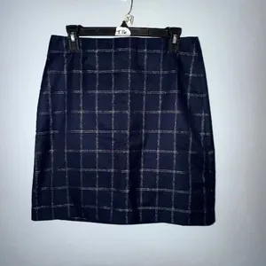 Banana Republic Knee Length Size 6 Navy Metallic Windowpane Plaid Pencil Skirt # thumbnail 2