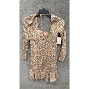 Free People Women Dress 8 Ivory Combo Flower Field Floral Ruffle Mini OB1017745 thumbnail 4
