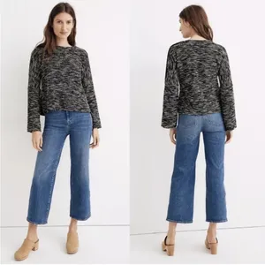 Madewell Womens Button‎ Shoulder Wide Sleeve Black Marbled Sweater thumbnail 2