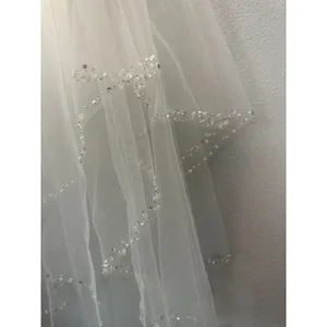 Beaded Pearl Crystal Detail Sheer Wedding Veil Metal Comb NEW without Tags thumbnail 3
