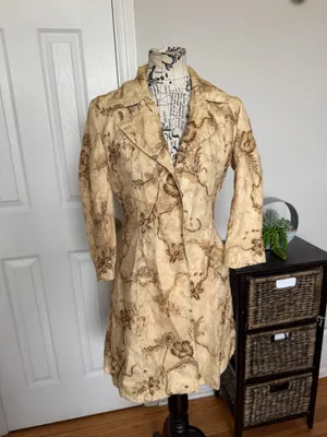 Heart Moon Star Vintage Y2K Beaded Embroidered Embellished Gold Beige Trench M coat thumbnail 2