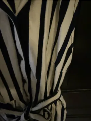 Maeve Navy and White Vertical-Stripe Midi Shirt Dressy thumbnail 3