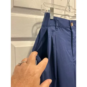 Lands End Womens Navy Blue Pleated Wide‎ Leg Chino Pants Sz 10 High Rise Stretch thumbnail 3
