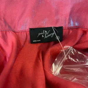 Milk & Honey Red Pink Sheer Crop Top Twist Front Long Sleeve Blouse Size Medium thumbnail 7