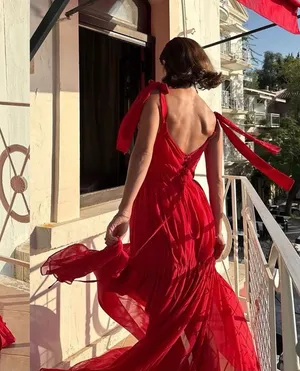 Matters Store Naia Ruched Corset Maxi Dress Red Large NWT thumbnail 1