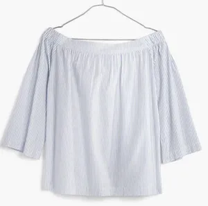 Madewell Clean Off the Shoulder Top in Blue and White Stripes thumbnail 6