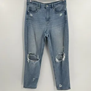 American Eagle‎ Mom Jeans Women's 8 Short Distressed High Rise Straight Leg Blue thumbnail 3