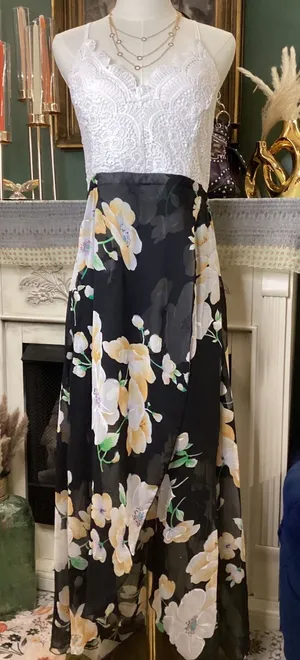 Blooming Jelly Women XL White Lace‎ Floral Maxi Dress Backless Slit Summer Boho thumbnail 1