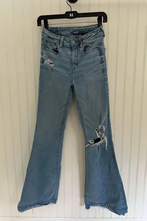 American Eagle Light Wash Flare Ripped Jeans thumbnail 1