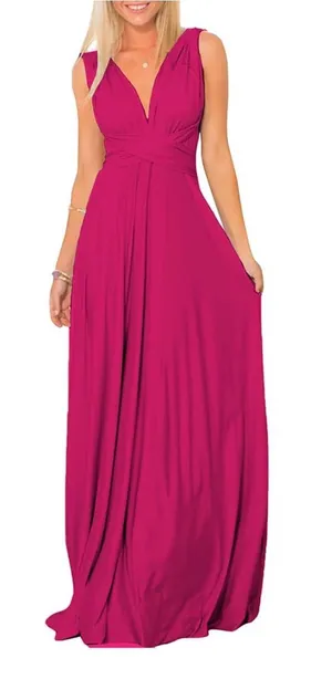 Halter Convertible Multi Way Spaghetti Strap Wedding Cocktail Maxi Gown Pink Size XL thumbnail 1