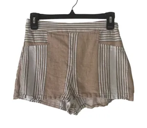 BCBGMAXAZRIA Women's Size 0 White Tan Linen Shorts‎ thumbnail 1