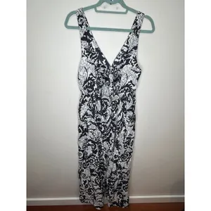 Anthropologie‎ Drama V Neck Maxi Dress Sz M Black White Open Back thumbnail 4