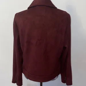 Like New! Old Navy Women's Burgundy Velour Faux Suede Moto Jacket Size Large thumbnail 8
