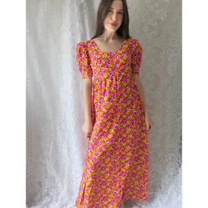 Vintage 70s Handmade Floral Puff Sleeve Maxi Dress Empire Waist Cottagecore thumbnail 12