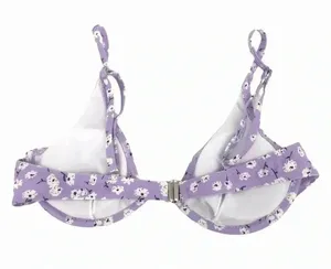 Floral Lilac Two Piece Deep Plunge Bikini Top High Waisted Bottoms Womens Medium thumbnail 5