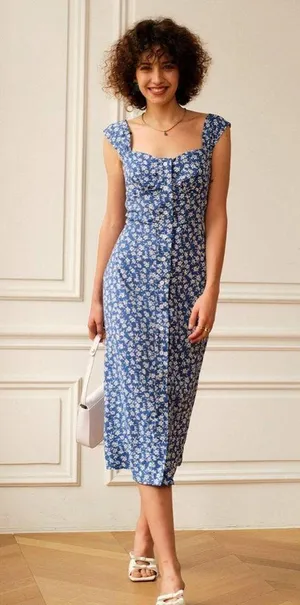 Rihoas Single-breasted Floral Midi Dress thumbnail 5