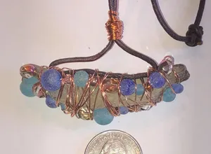 Vintage Beaded Copper Wire Wrapped Unique Boho Pendant Necklace thumbnail 3