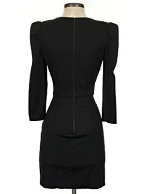 Alice Olivia Black Asymmetrical Mini Dress Plunge Neckline Long Sleeve Size 2 thumbnail 3
