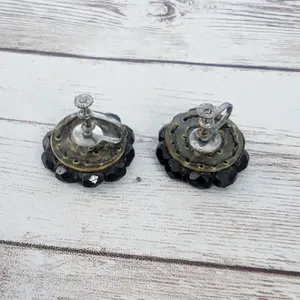Vintage Screw Back Earrings Black Beads 7/8" thumbnail 2