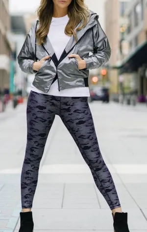Zyia Active Women’s Silver Camo Supreme Hi-Rise Size‎ 12 Leggings Metallic Sheen thumbnail 1