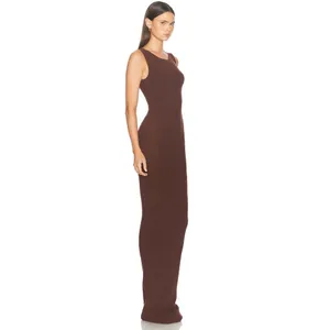 AEXAE Brown Rib Knit Tank Maxi Dress Bodycon‎ Stretch XS thumbnail 3