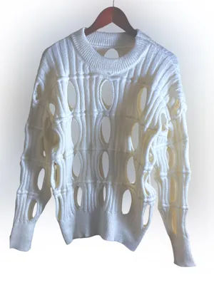 Soft Off White Cutout Knit Crewneck Sweater BNWOT! thumbnail 1