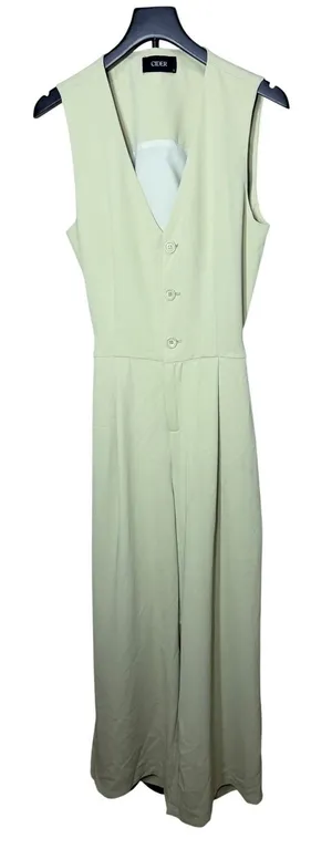 Cider Womens Light Green Vest Style Wide‎ Leg Jumpsuit Back Cutout Size L thumbnail 1