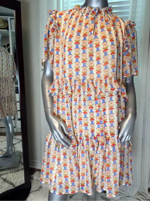 Easel Multicolor Abstract Print Tiered Mini Dress Short Sleeve Large thumbnail 2