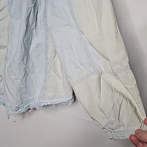 Free People We The Free Set Sail Indigo combo denim distressed raw hem shirt Sm thumbnail 2