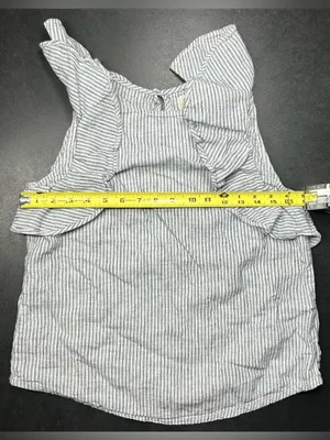 J. Crew Mercantile Women's Size 0 Blue White Stripe Linen Sleeveless Ruffle Top thumbnail 4