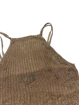 Topshop Bronze Metallic Ribbed Knit Halter Top Cami Tank Shirt Size 2 Women's thumbnail 9